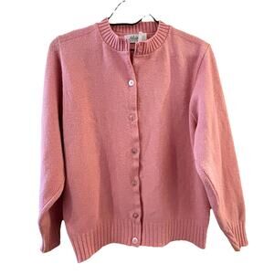 VTG Alicia Cardigan Sweater Pink Sz L Acrylic Preppy Sock Hop Light Academia USA